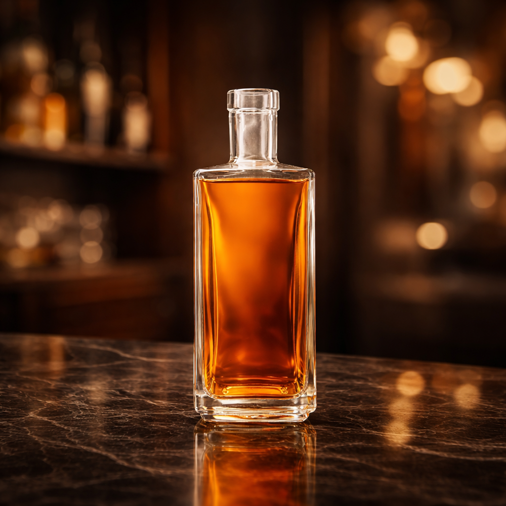 Botella Harrison Premiere de vidrio transparente con cierre de corcho para licor premium